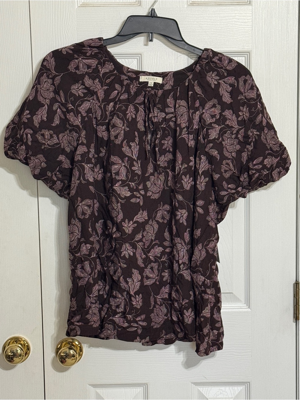 Angels Plum Floral Short-Sleeve Blouse